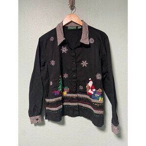 Vintage Lemon Grass Studio Women's Christmas Holiday Party‎ Santa Claus Shirt L